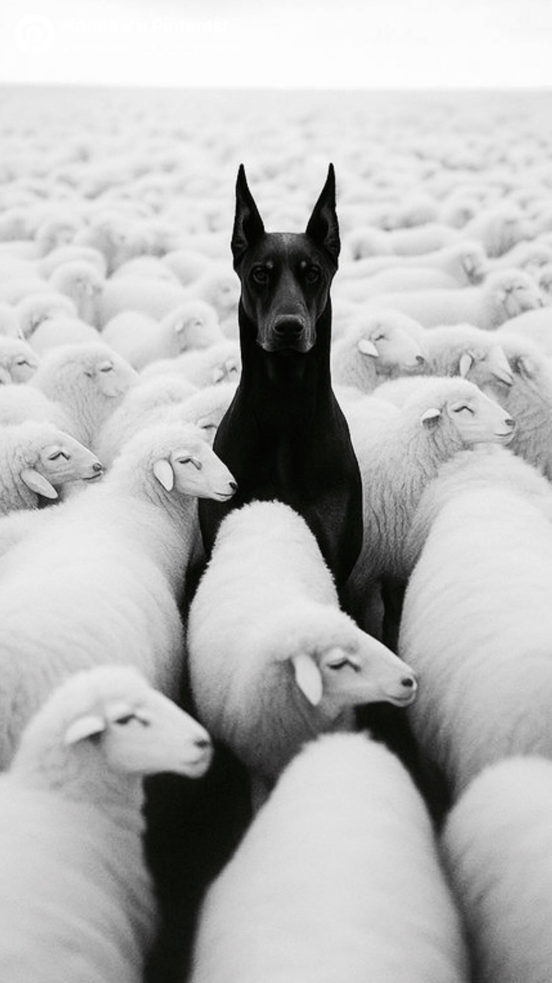 One black dog, a thousand white sheep, no caption