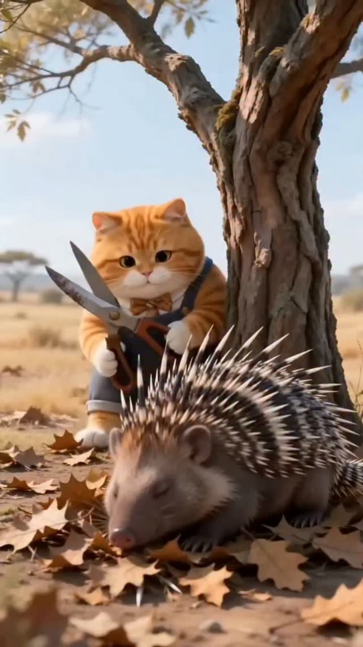 A cat steals a porcupine's quills and pays for it