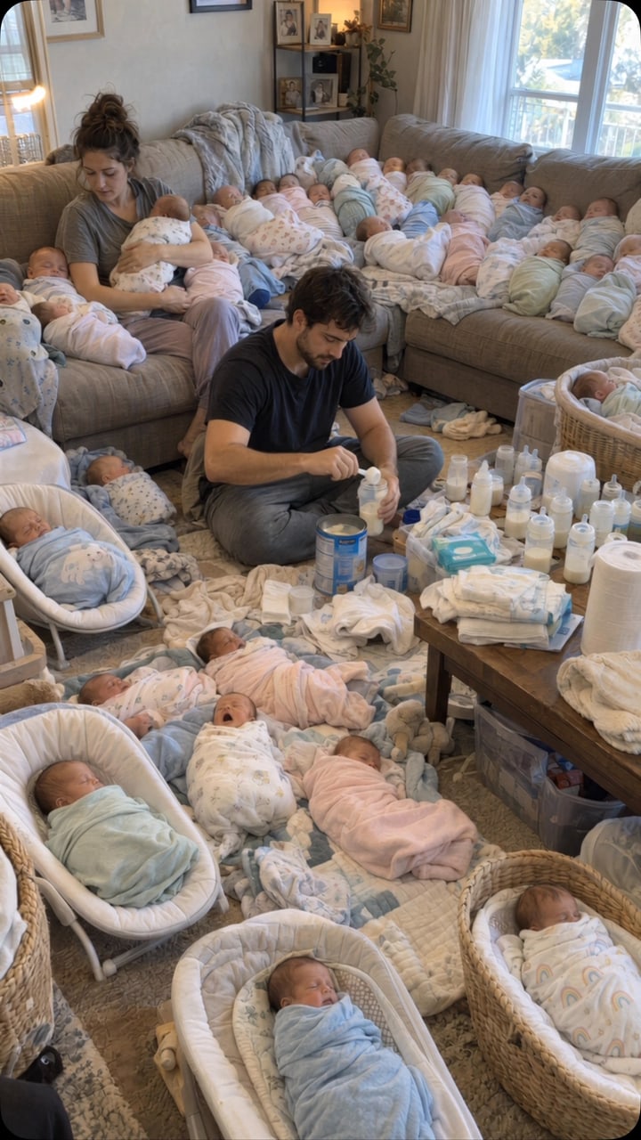 Two parents buried under a living room of newborns