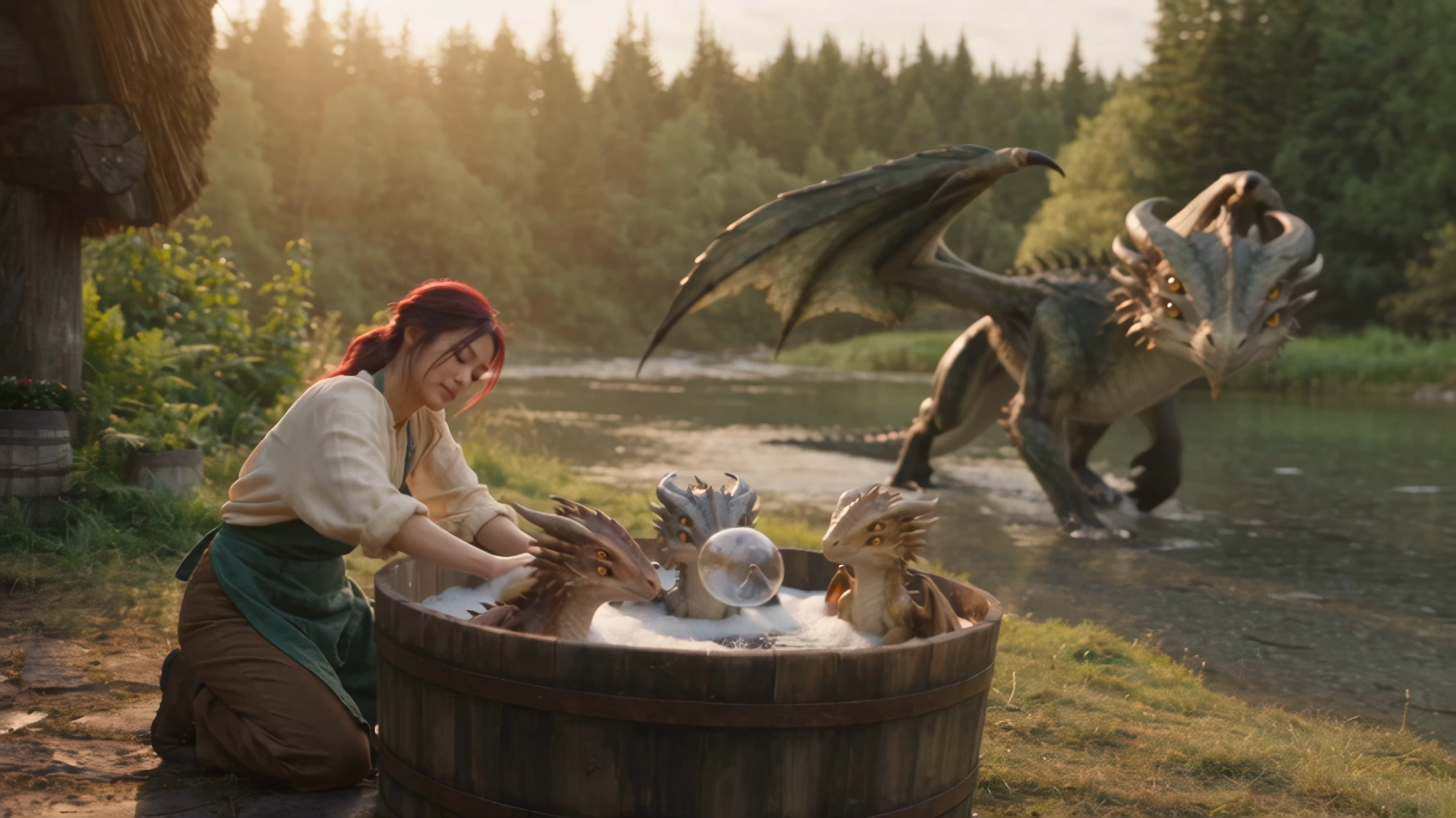 Seedance bath time for three baby dragons, plus an intruder