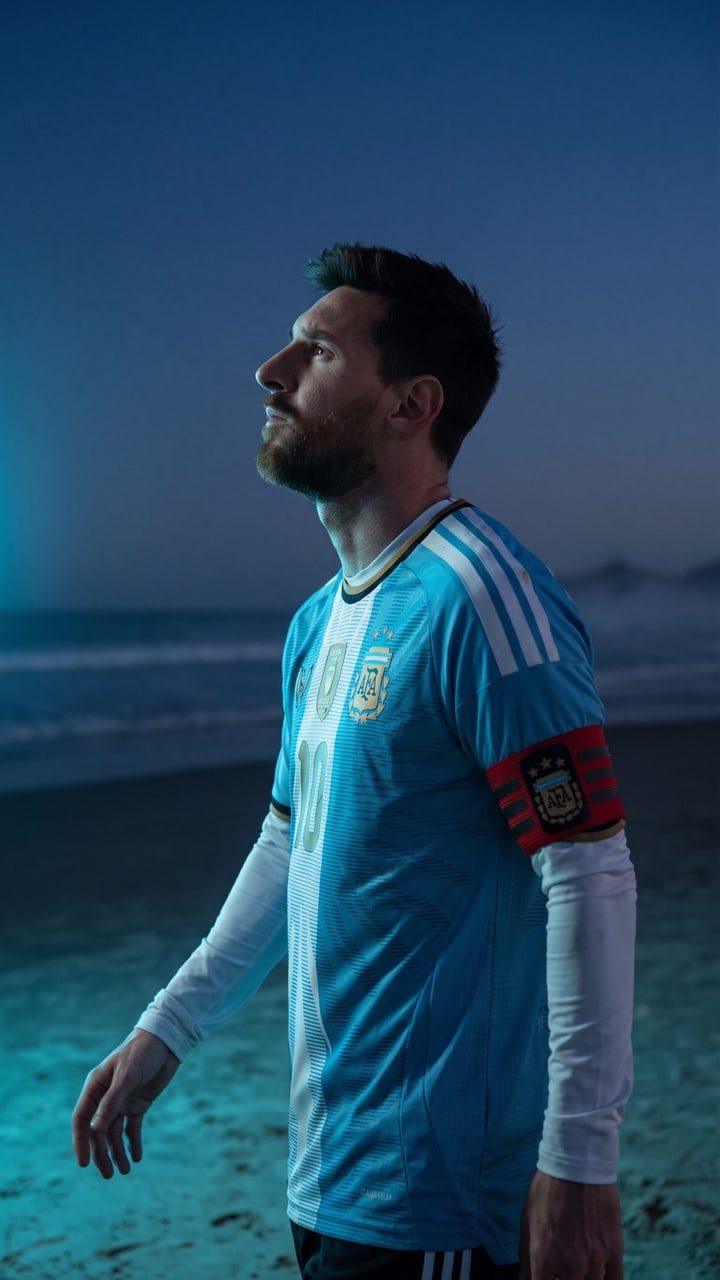 Striker meets his late captain's hologram on a beach
