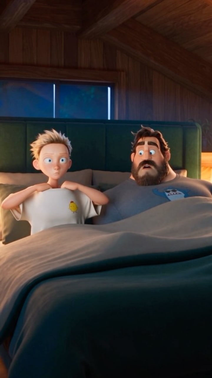 Cartoon wife removes her face, husband removes his hair