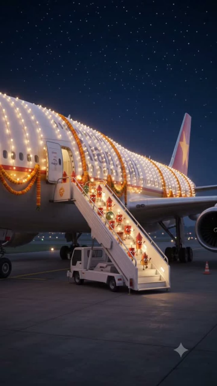 Living firecrackers fly home for Diwali on a lit-up jet