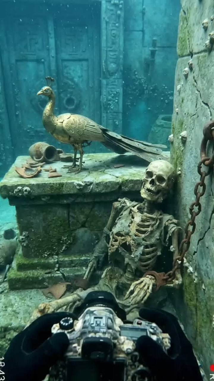 A diver frees a skeleton and the temple opens