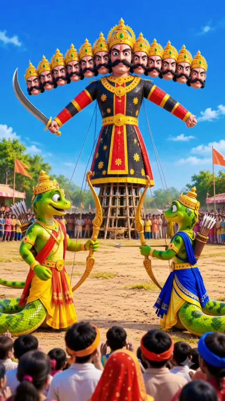Snake brothers argue over where to shoot the demon