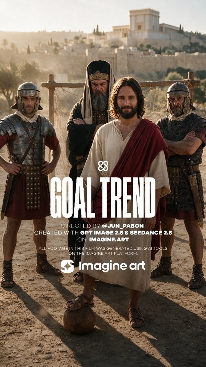 A first-century footballer skips past Roman soldiers