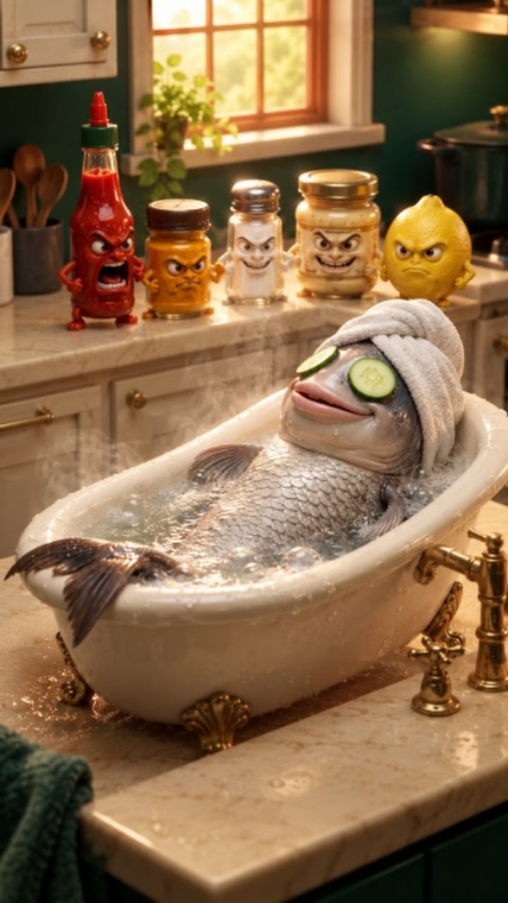 A fish's spa day ends in the frying pan