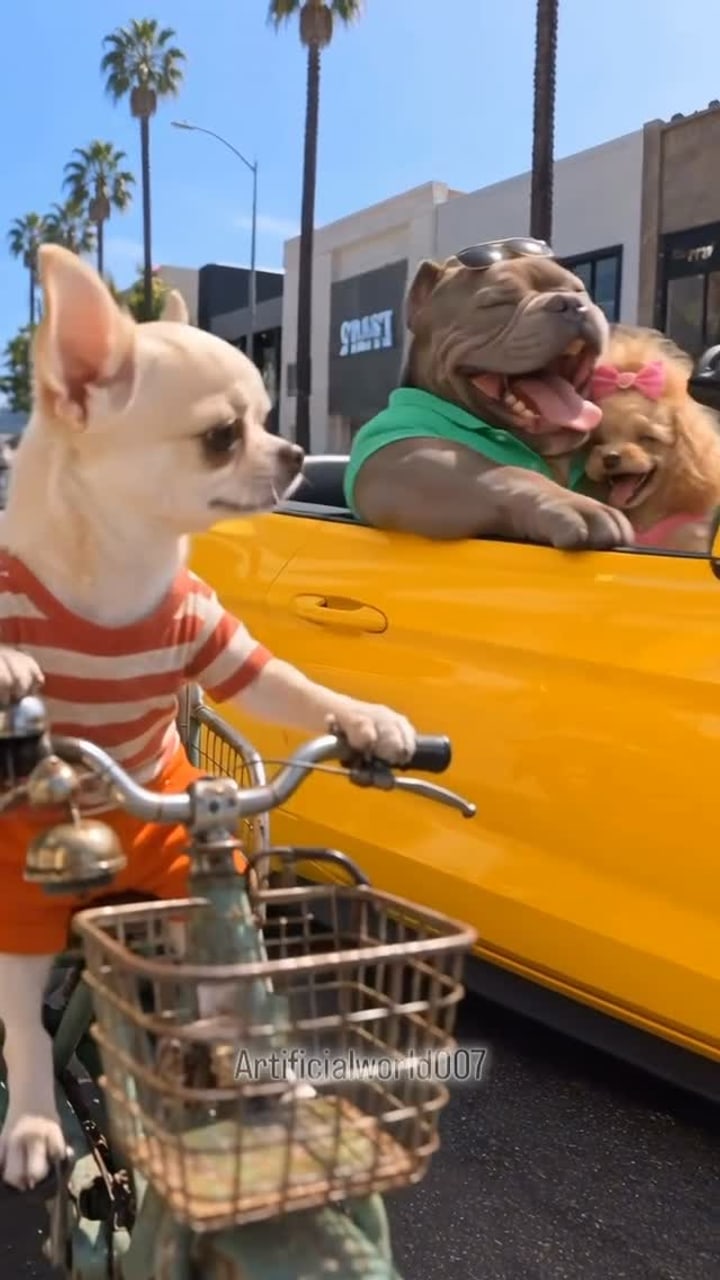 Dumped chihuahua grinds his way to a red supercar
