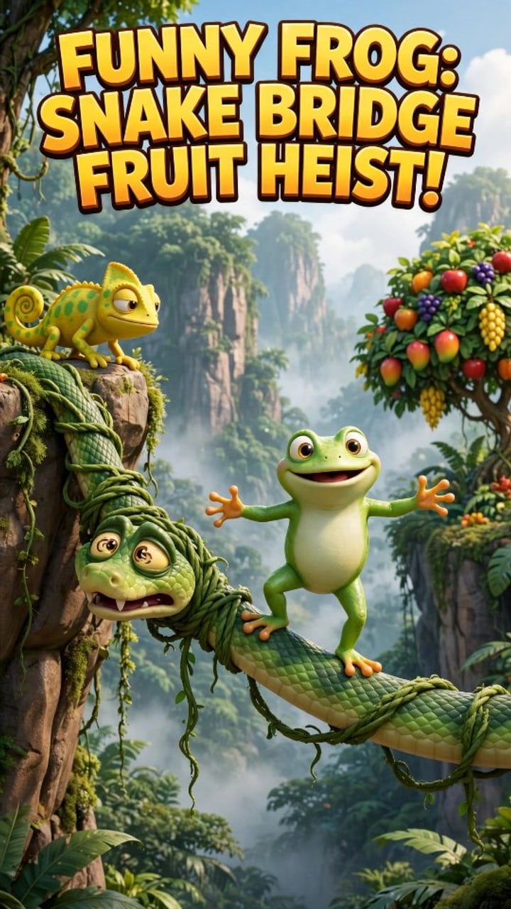 Frog and chameleon turn a snake into a bridge