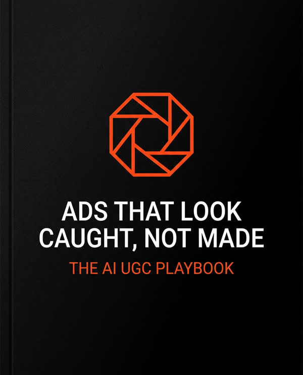 Cover of the ebook: Ads That Look Caught, Not Made — the AI UGC playbook